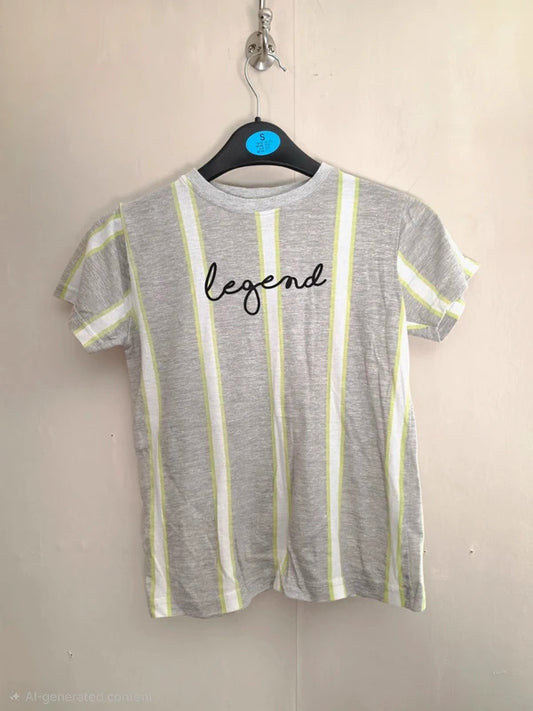 Urban Outlaws Boys Grey Marl Lime Green & White Striped "Legend" T-Shirt Age 6-7 Years