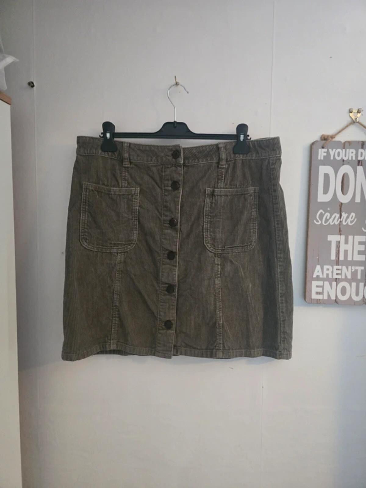 Next Khaki Green Cord Mini to Knee Skirt Size 16 Tall 100% Cotton