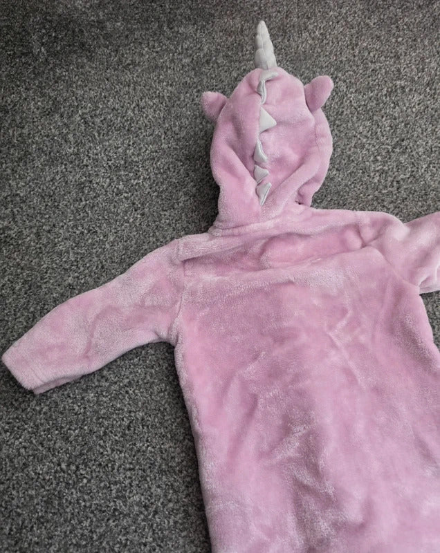 Bluezoo Baby Girls Pink Fluffy Fleece Unicorn Hooded All-In-One Sleepsuit 3-6 Months
