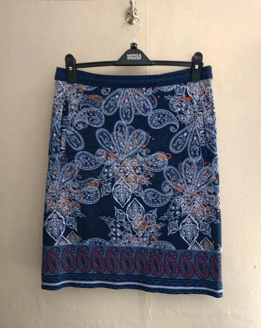 White Stuff Navy Floral A-Line Skirt – UK Size 10 – Knee Length – Cotton Blend