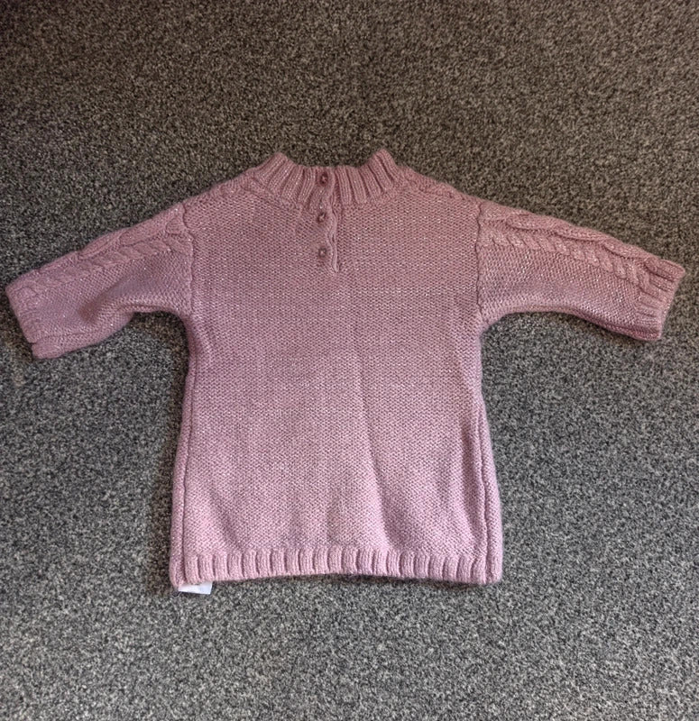 Primark Baby Girls Pink Glitter Cable Knit Jumper Dress – 0–3 Months