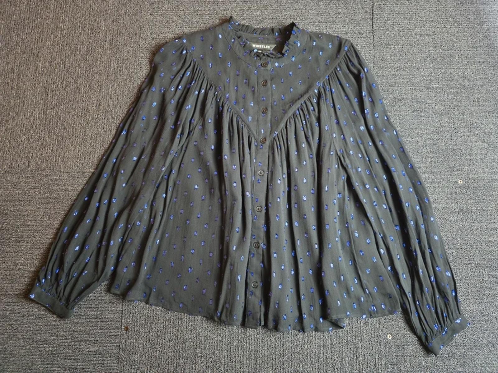 Whistles Sheer Glitter Polka Dot Blouse Black Size 8 Evening Smart