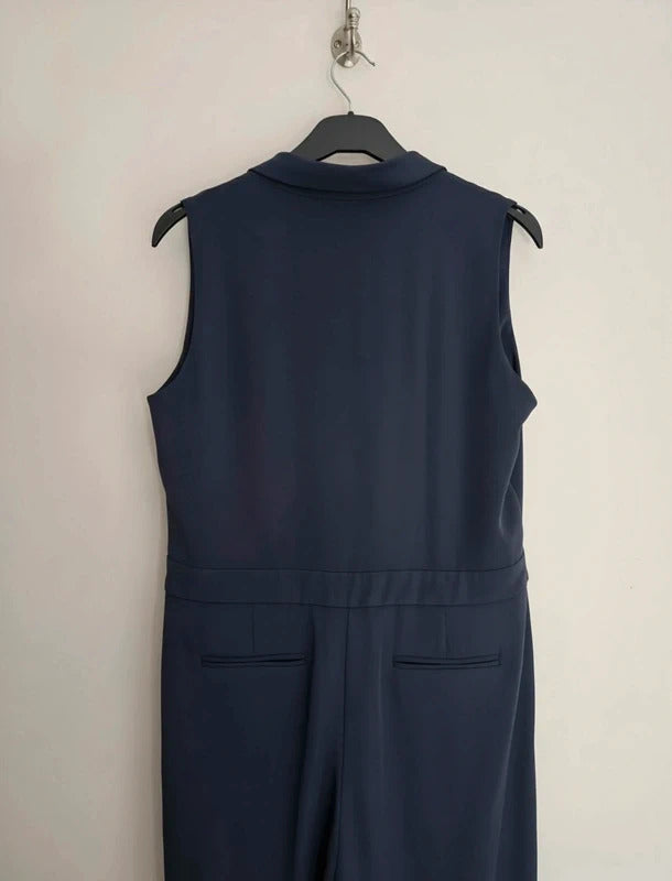 Marks & Spencer Autograph Navy Blue Wide Flared Leg Jumpsuit Size 14