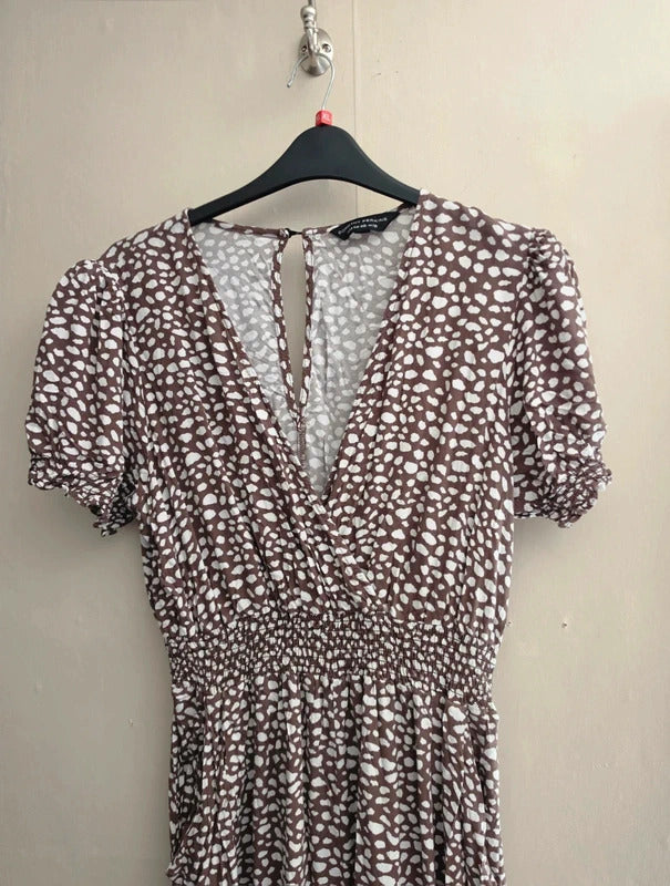 Dorothy Perkins Brown & White Patterned Short Sleeve Jumpsuit Size 18