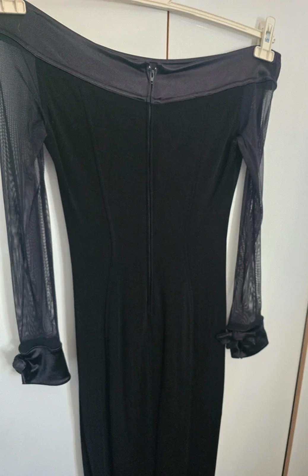 Tadaski Vintage 80s Black Off-Shoulder Maxi Dress – Sheer Sleeves Designer