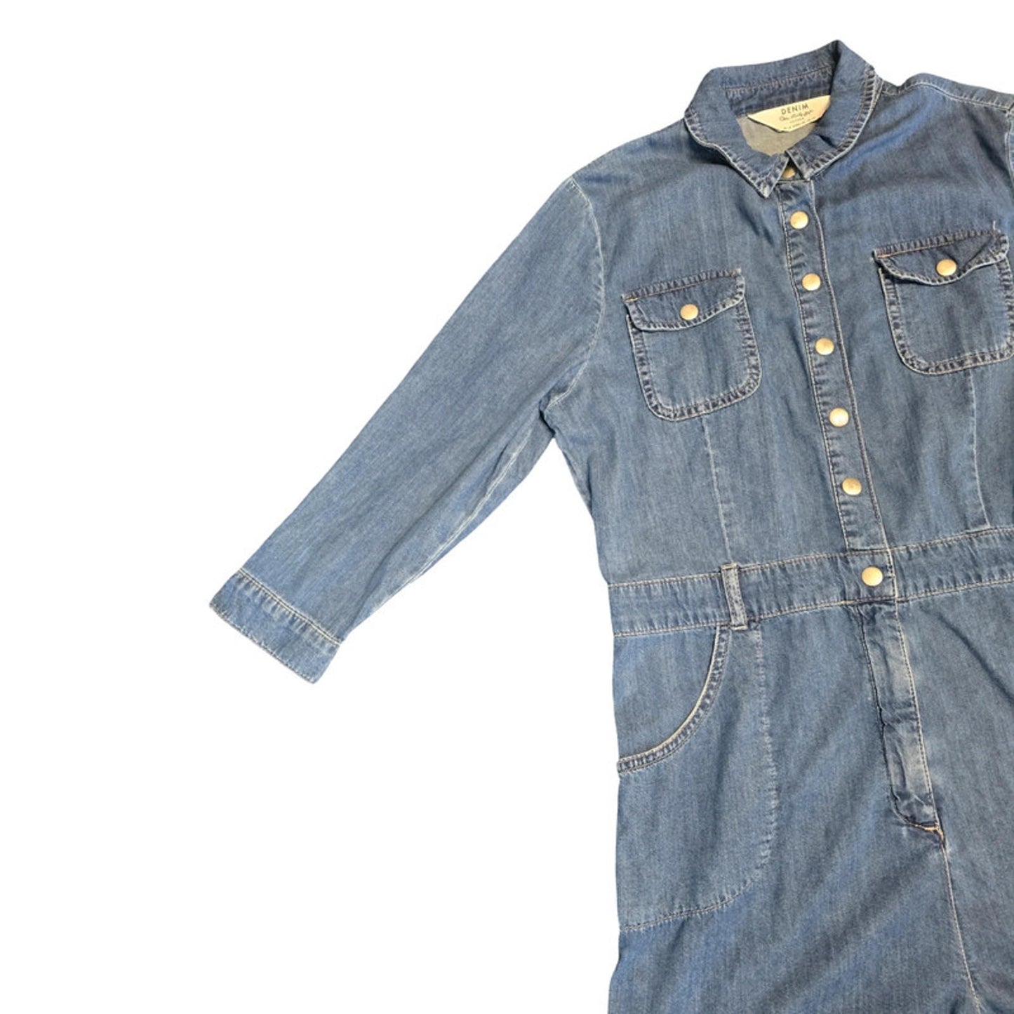 Miss Selfridge Denim Playsuit Blue Size 14 Petite Long Sleeve