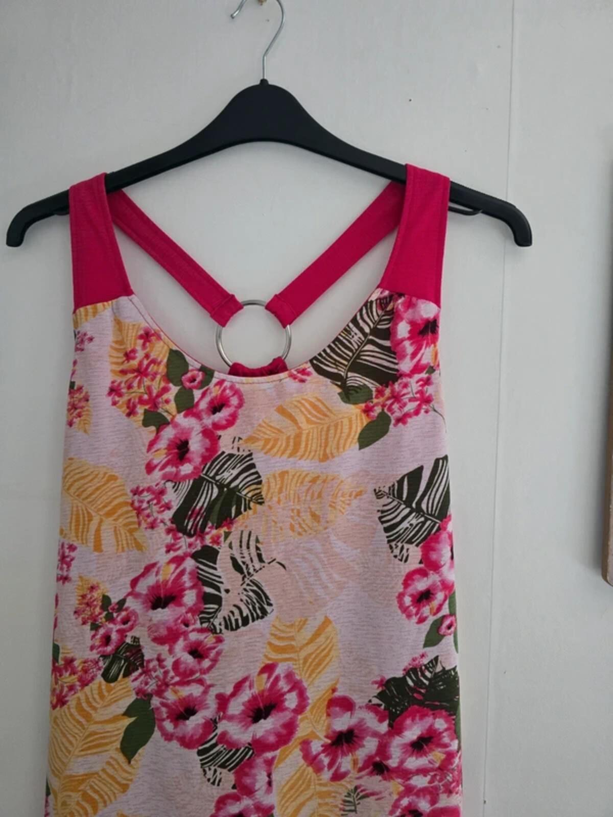 Avon Pink Multicoloured Floral Layered Metal Ring Detail Vest Top Size 14-16