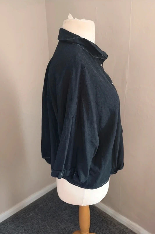 Primark Black Oversized Cropped Short-Sleeved Linen Blend Shirt Large Size 14-16