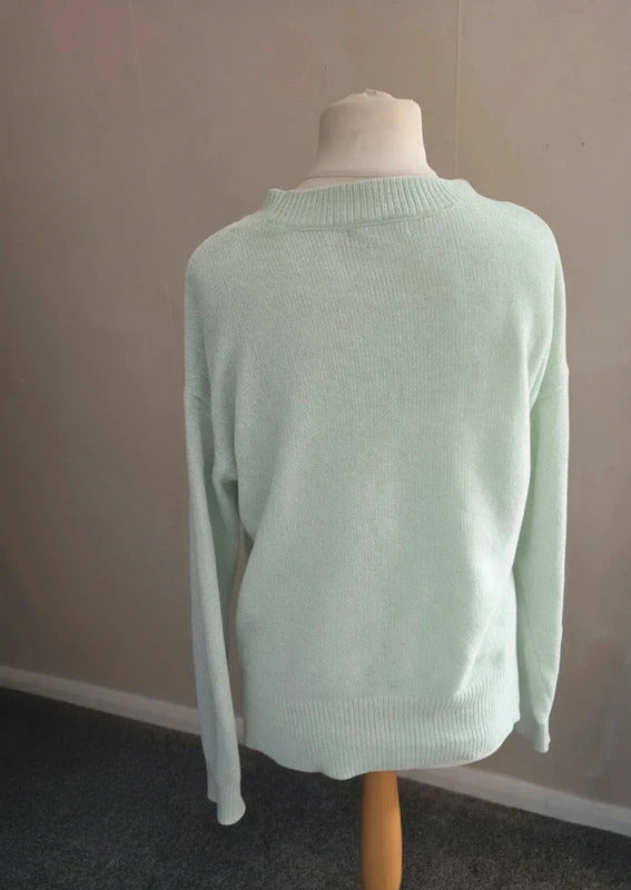 F&F Women's Mint Green Textured Long-Sleeved Jumper Size 12