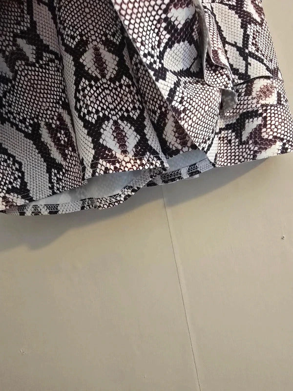 I-X London Brown & White Snakeskin Print Frill Mini Skort Size 8
