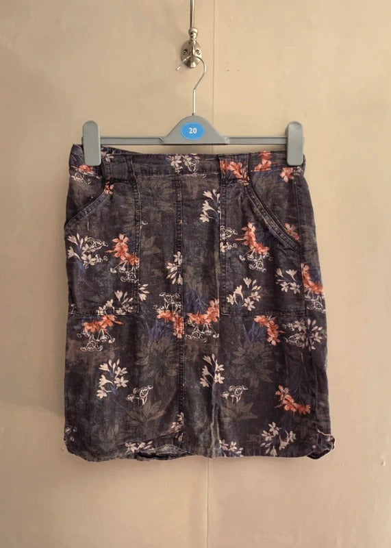 Next Charcoal Grey Floral Linen Blend Knee Length Skirt Size 12 Tall (12T)