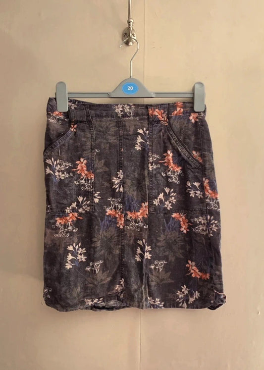 Next Charcoal Grey Floral Linen Blend Knee Length Skirt Size 12 Tall (12T)