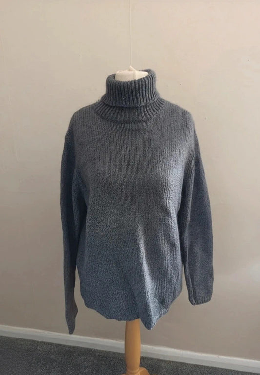 BHS Grey Mohair Blend Turtleneck Knitted Jumper Size 14-16