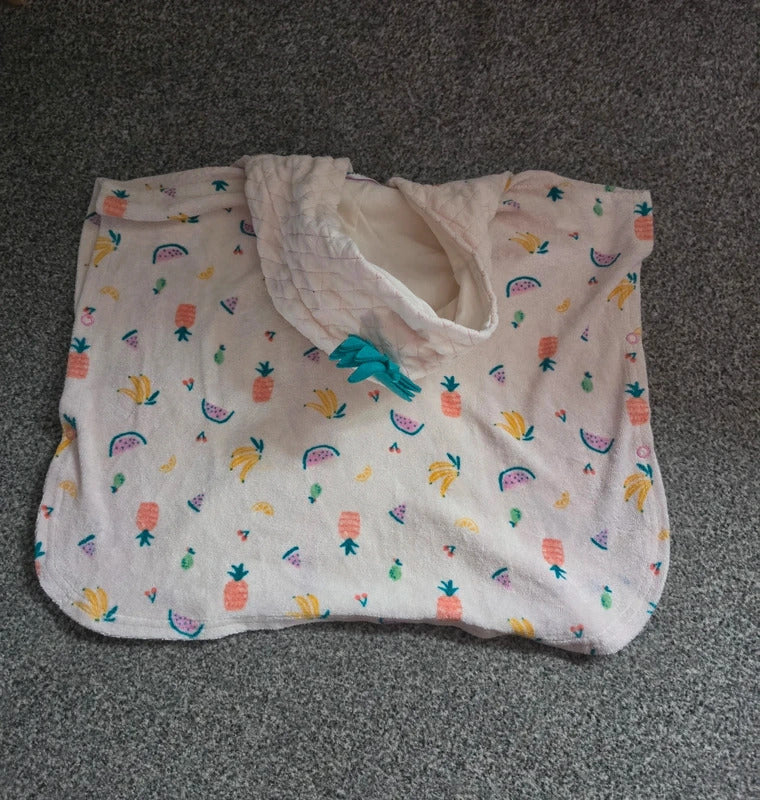 John Lewis Baby Girls Beige Tropical Fruit Towelling Hooded Poncho Robe 6-12 Months