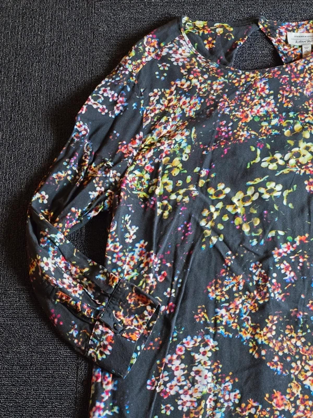 & Other Stories Black Floral Mini Dress UK Size 10 ¾ Sleeve Keyhole Back