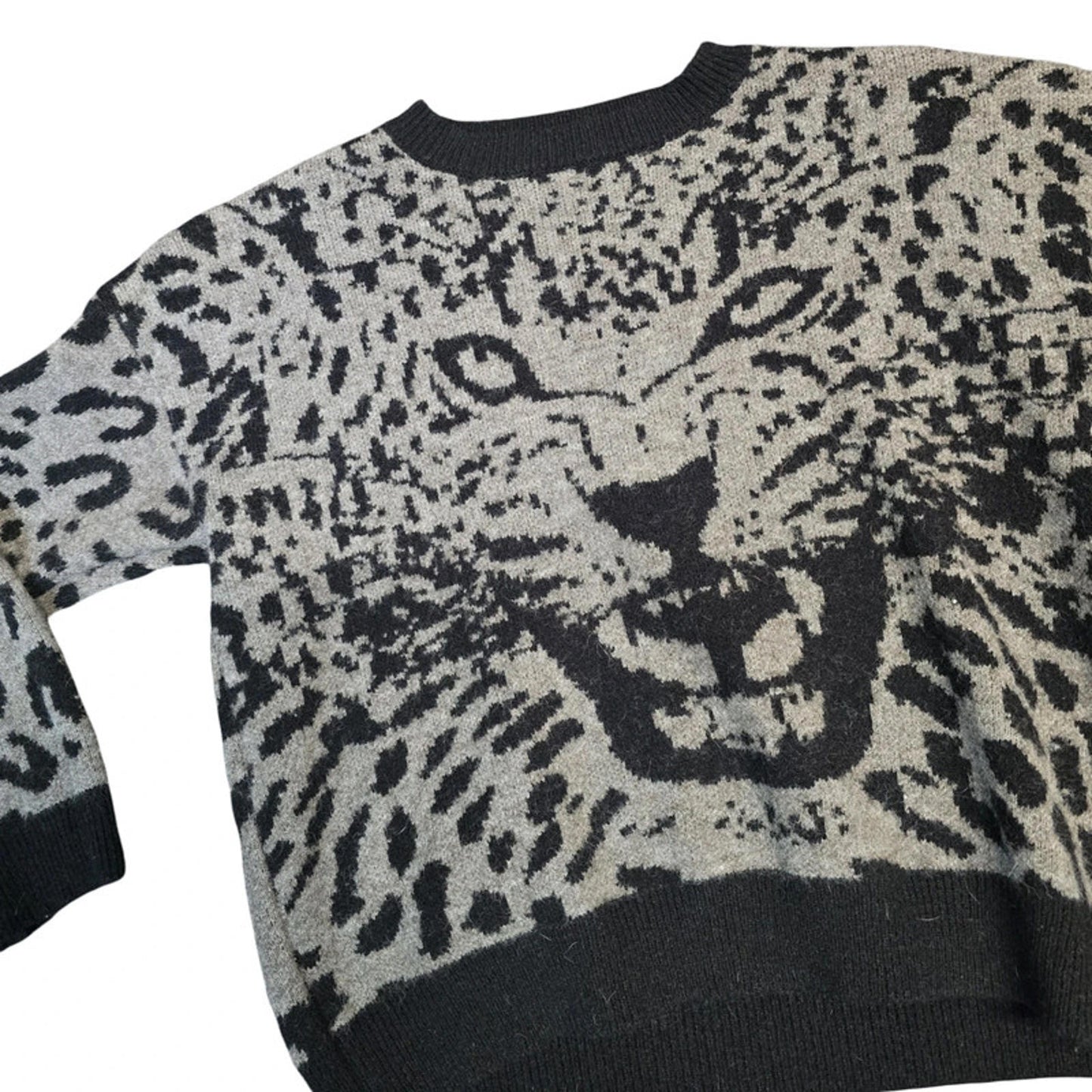 Qed London Animal Print Jumper Grey & Black Size 10/12 Statement Knit
