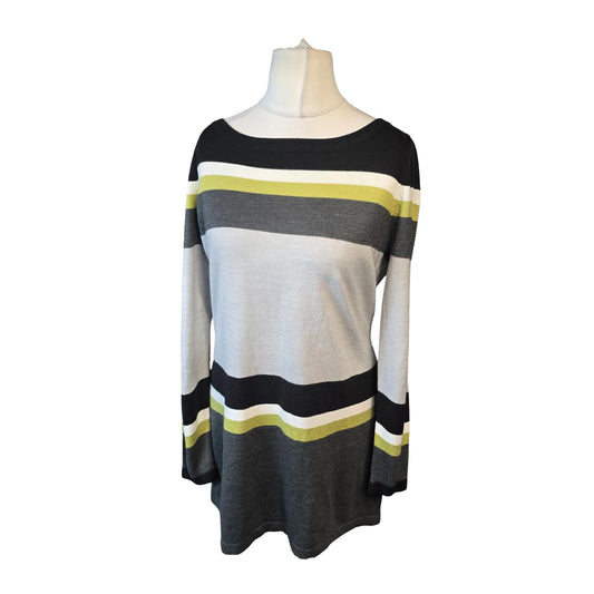 George Striped Jumper Dress Size 16 Black Grey Green Knit