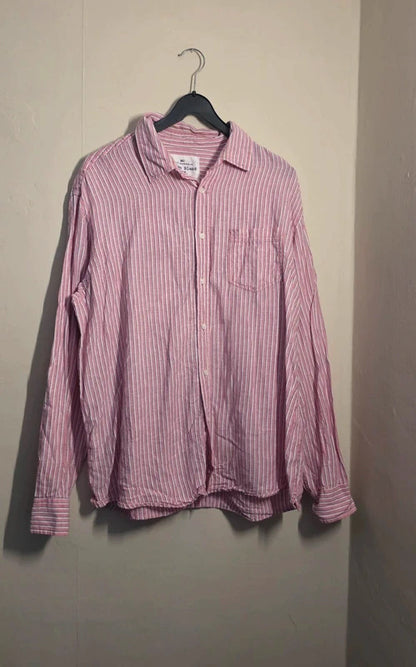 Men's M&S Blue Harbour Pink White Striped Linen Cotton Shirt Size XL