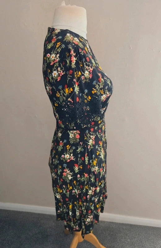 Oasis Black Floral Lace Detail Dress Size 10
