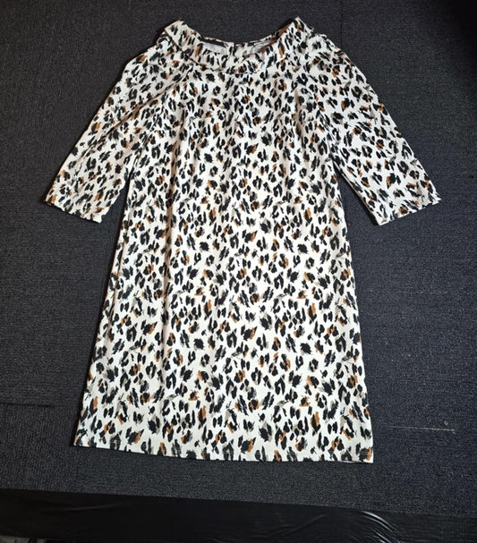 Tu Animal Print A-Line Dress Cream Size 12 Work Causal