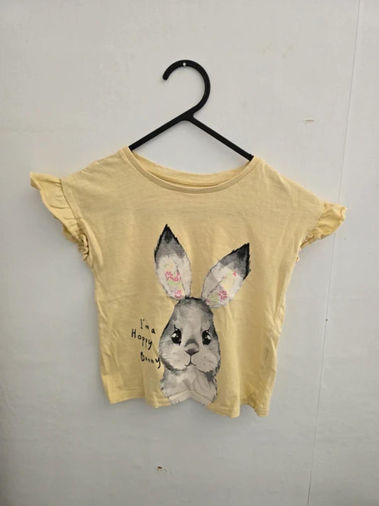 Matalan Girls Yellow Rabbit Print Cotton T Shirt Age 3-4years