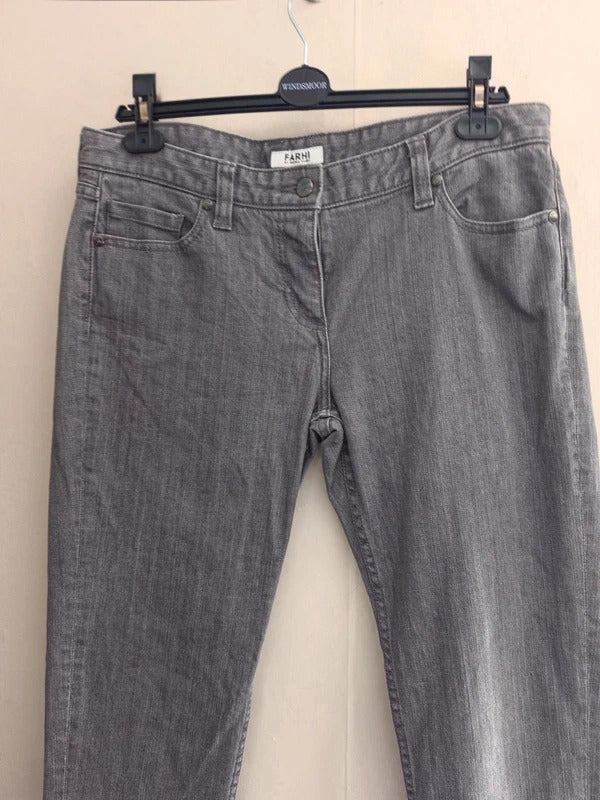 Farhi by Nicole Farhi Grey Slim Leg Jeans –Size 14 – Mid Rise Ankle Zip Detail