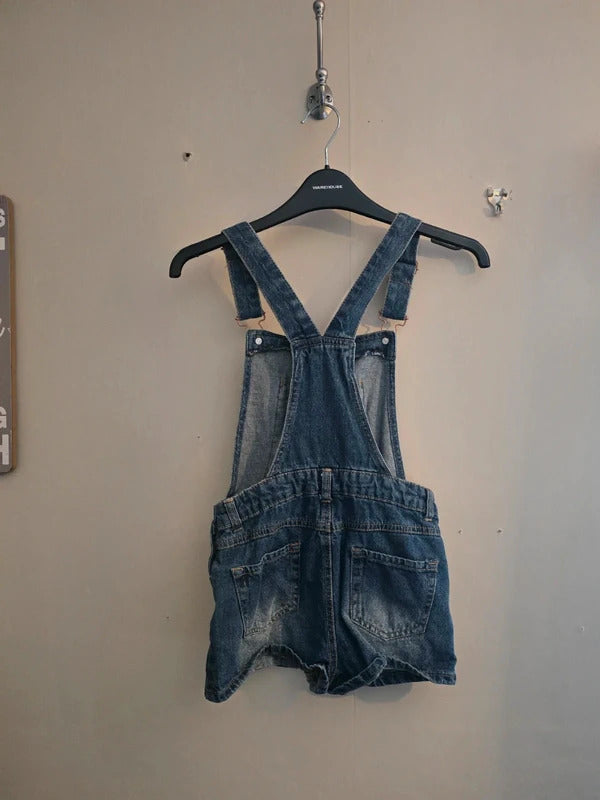 Miss E-Vie Girls Blue Denim Pinafore Dungaree Shorts Age 10 Years