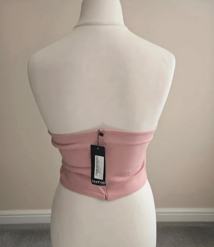 Boohoo Light Pink Structured Zip Back Corset Top NWT Size 12