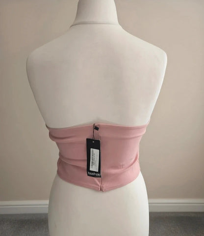Boohoo Light Pink Structured Zip Back Corset Top NWT Size 12