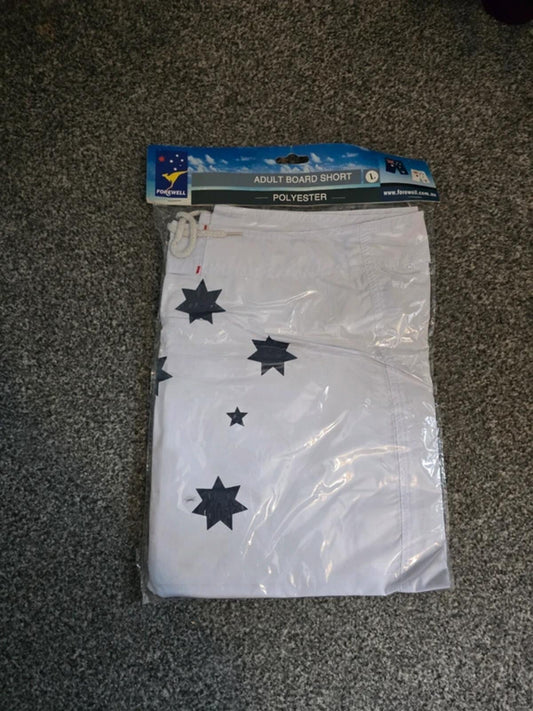 New In Packaging White Australia Flag & Kangaroo Board Shorts Size L