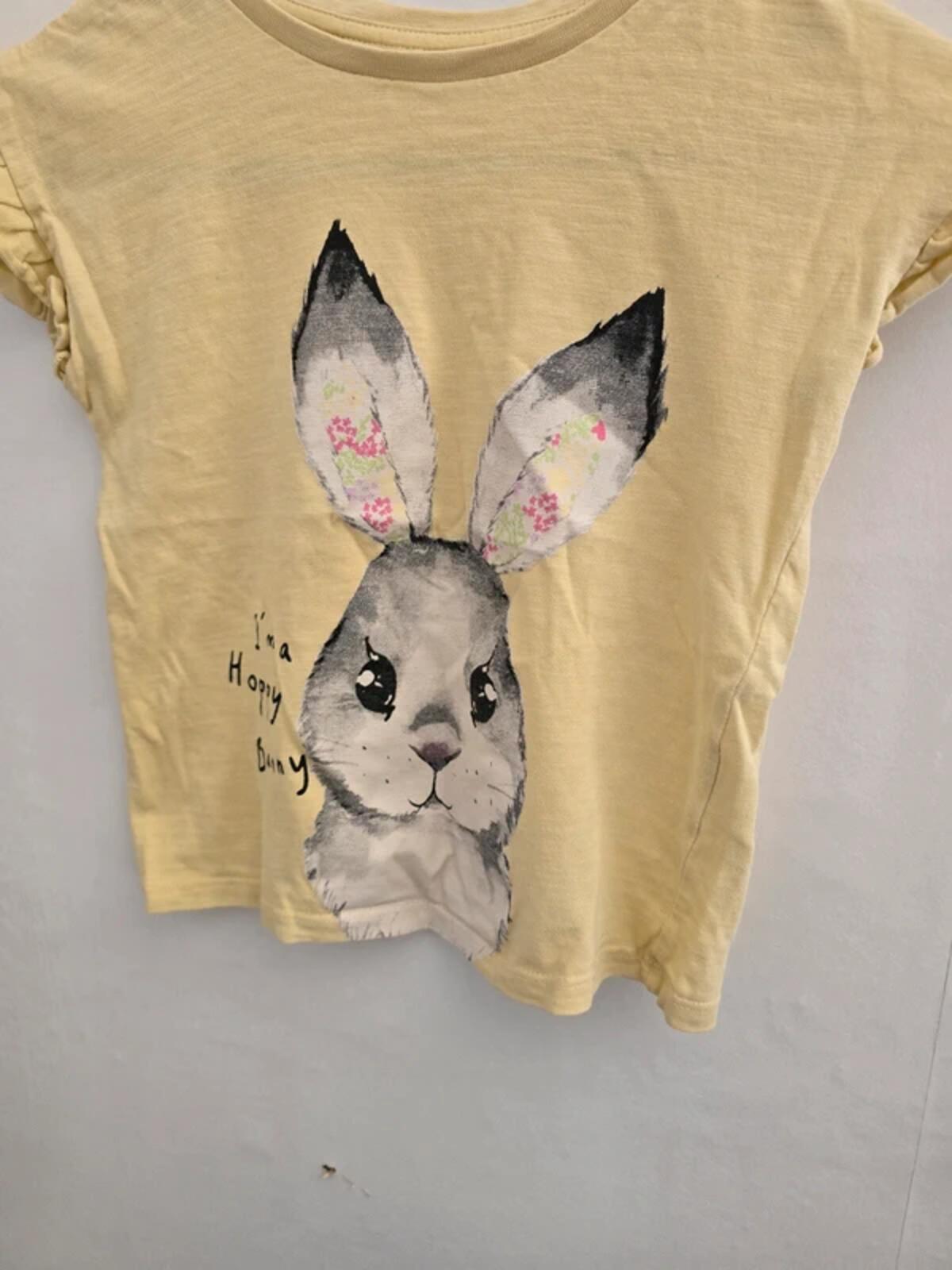 Matalan Girls Yellow Rabbit Print Cotton T Shirt Age 3-4years