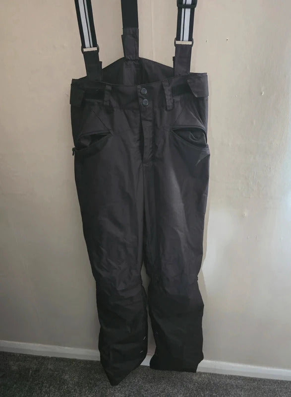 Decathlon Men's Black & White Lined Ski Trousers with Removable Braces Size M