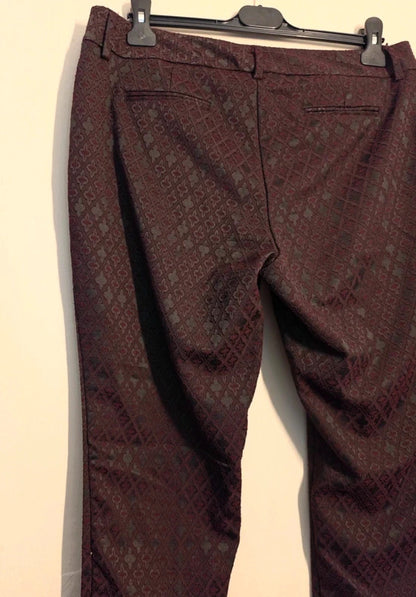Monsoon Purple & Black Jacquard Patterned Slim Leg Trousers Size 14
