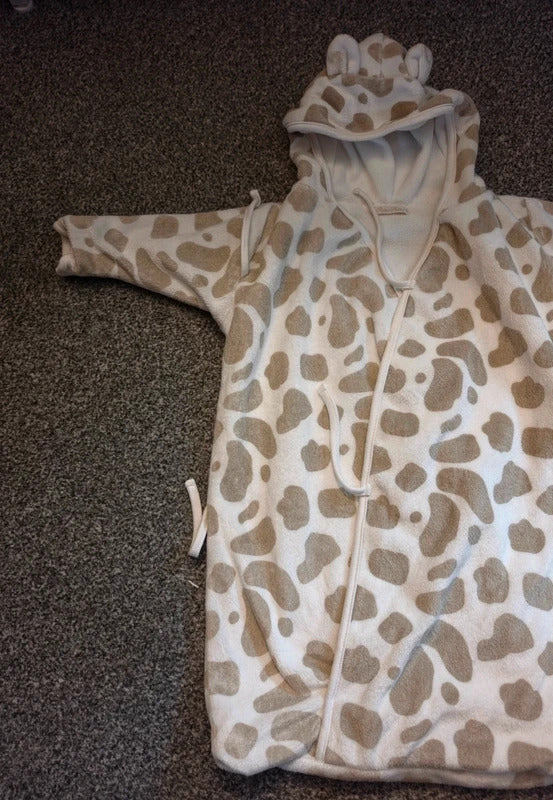 Baby Cream & Beige Giraffe Print Hooded Fleece Bunting Bag 6–9 Months