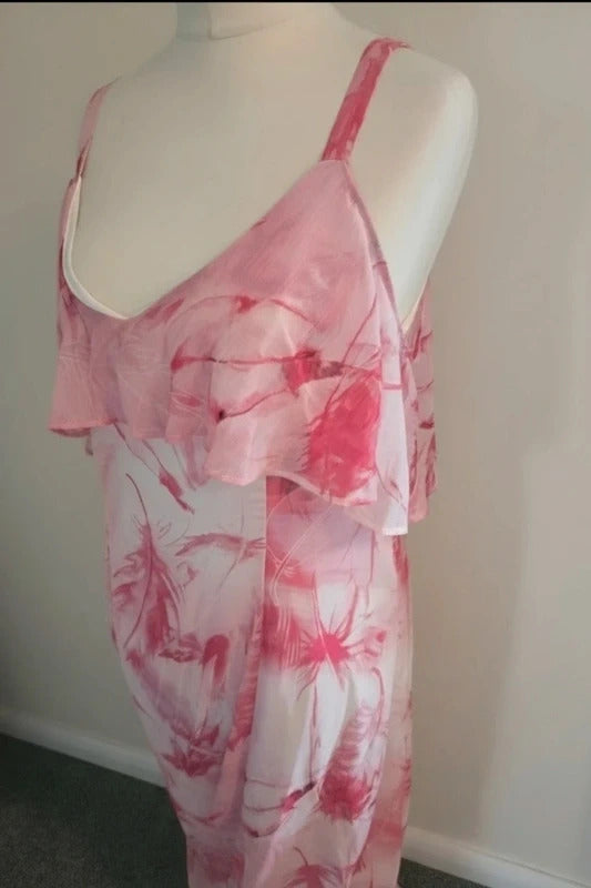 Roman Pink & White Layered Maxi Dress Size 14