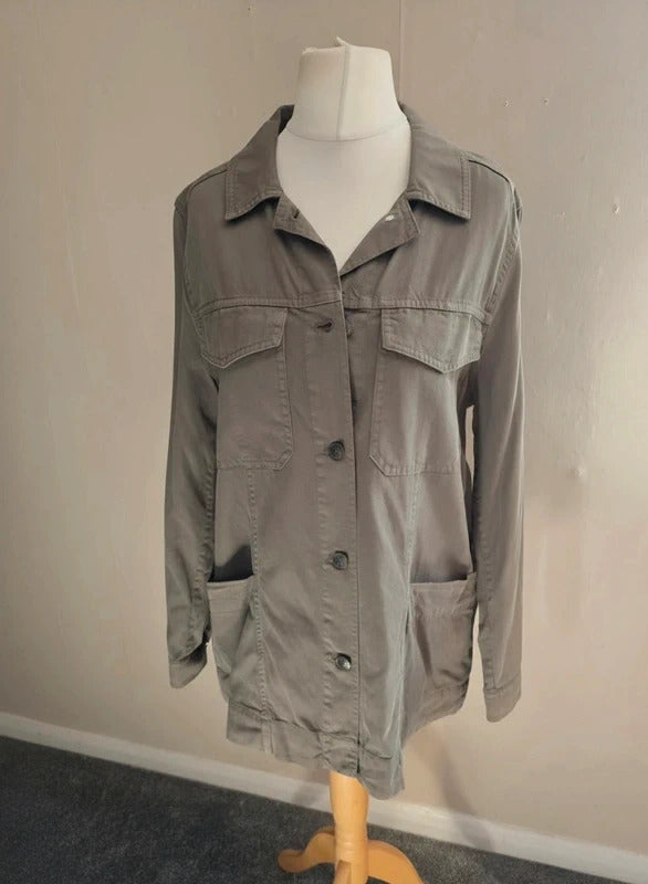 FatFace Khaki Green Lyocell Cotton Shacket Jacket  L Size 14-16