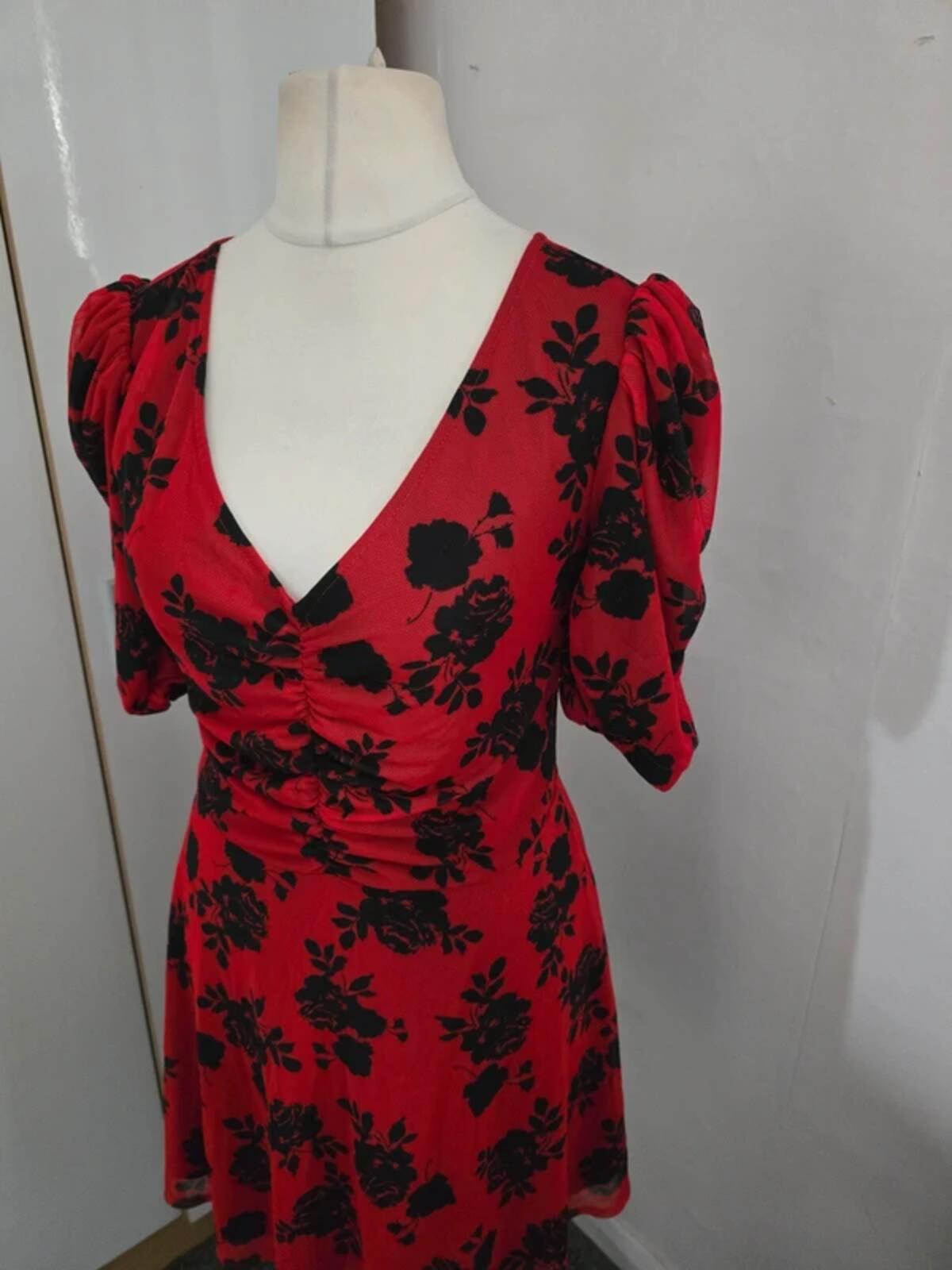Collusion Red & Black Floral Ruched Mini Dress Size 12