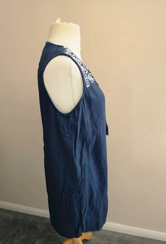 Gap Navy Embroidered Linen Blend Tunic Dress Size S Petite Size 8–10