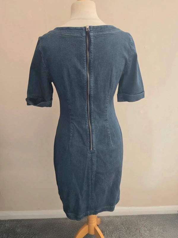 Boden Denim Blue Round Neck A-Line Knee Length Dress Size 12 Regular
