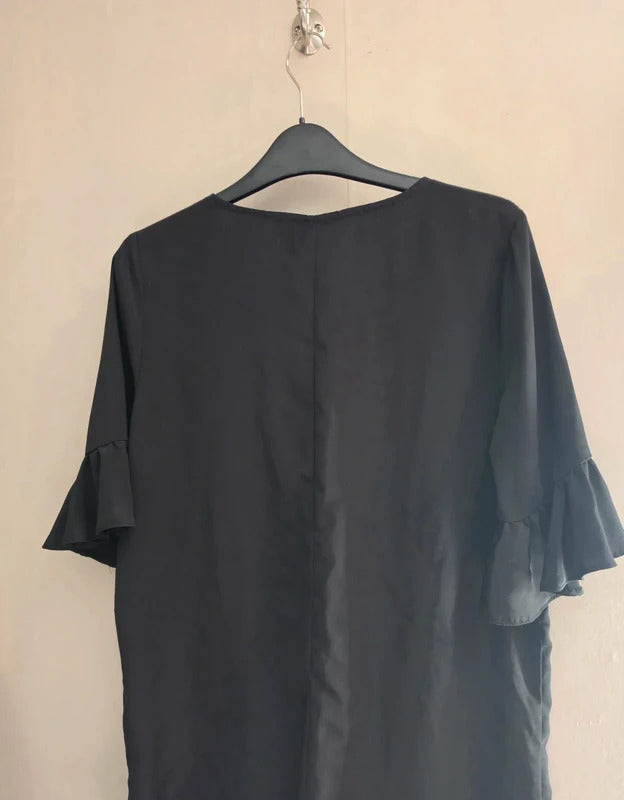 ASOS Black Frilly Sleeve & Hem Button-Front Playsuit Size 10