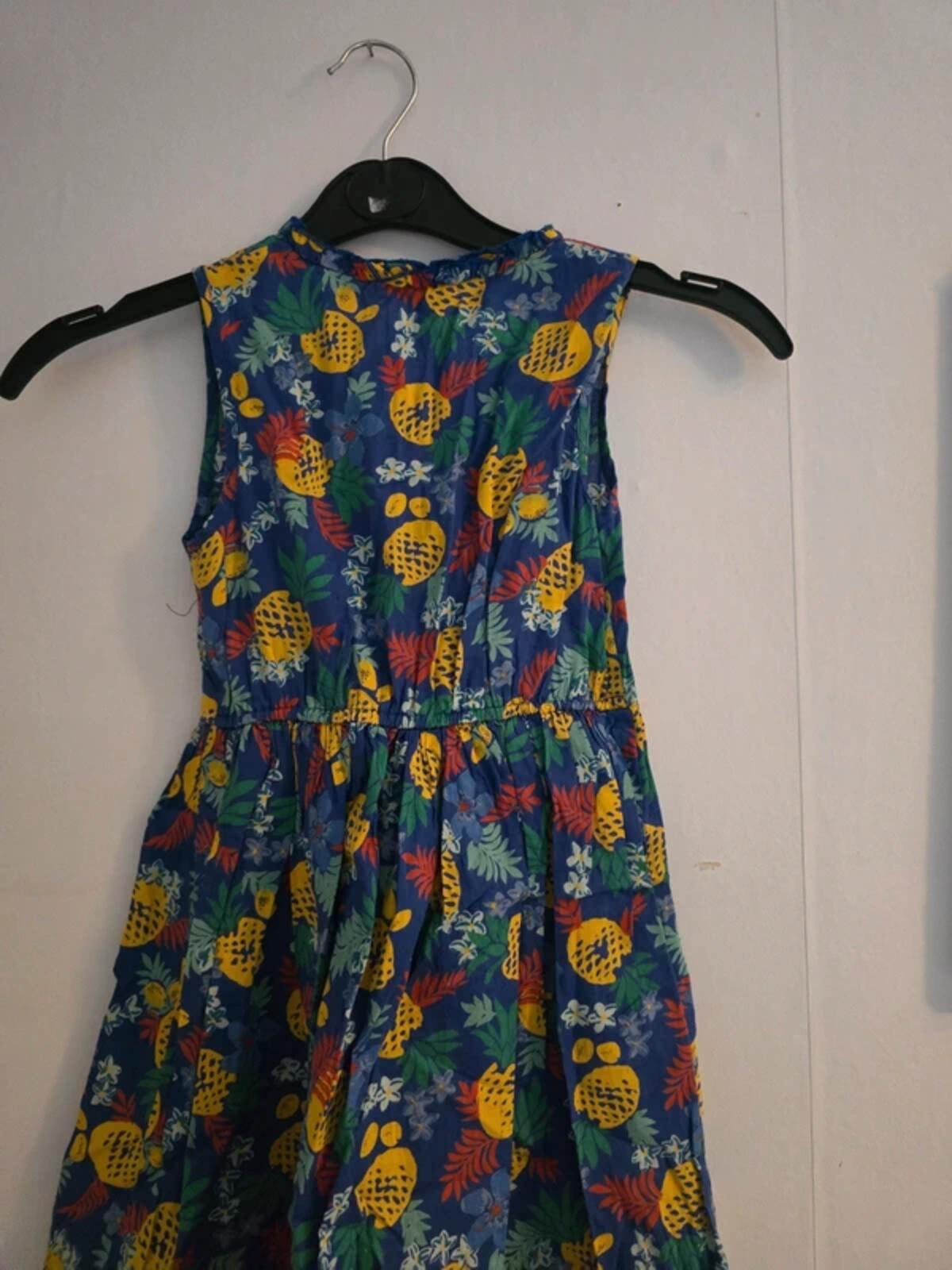 Monsoon Girls Blue Tropical Pineapple Cotton Dress Age 6 Years