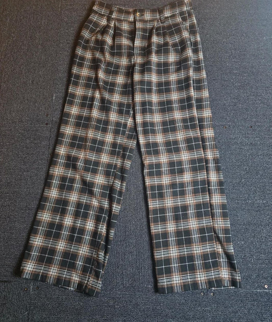 Hollister Trousers Brown Blue Check Size 6 High Waisted Bootcut Smart Casual