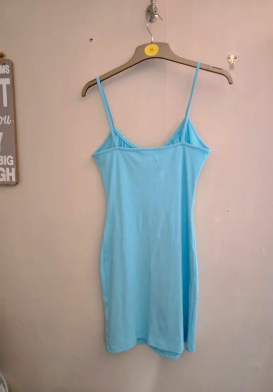 Primark Light Blue Ribbed Sleeveless Bodycon Mini Dress Size 10-12