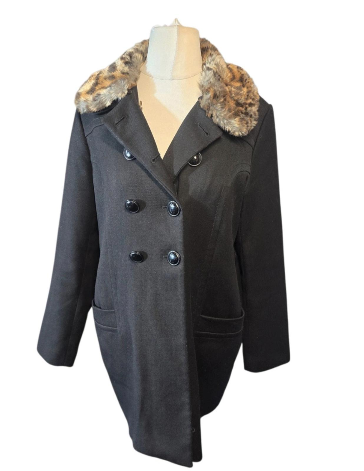 Next Coat Black Size 14 Faux Fur Collar Smart Causal