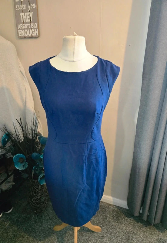 French Connection Blue Short Sleeved A-Line Knee Length Dress Size 14