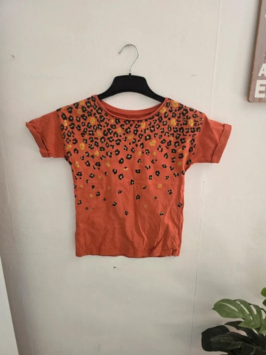 Tu Girls Orange Leopard Print Cotton T Shirt Age 8years