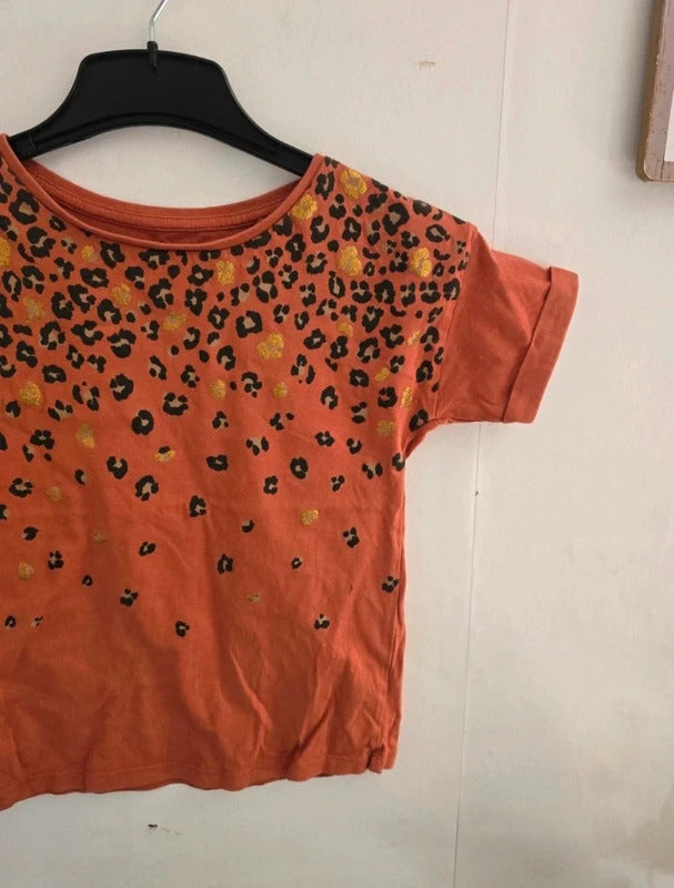 Tu Girls Orange Leopard Print Cotton T Shirt Age 8years