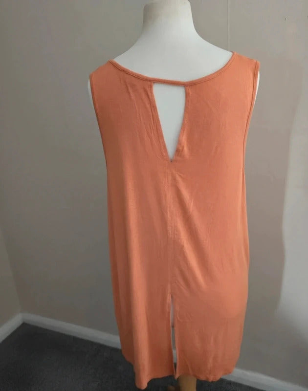 Primark Coral Open Back High Low Sleeveless Vest Top Size 18-20