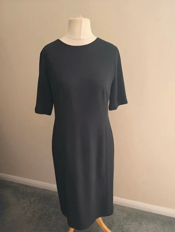 Lily Ella Classic Black Short Sleeved Lined A-Line Midi Dress Size 14