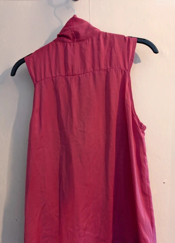 New Look Y2K Vintage Bright Pink Sleeveless Neck Tie Blouse Shirt Size 14